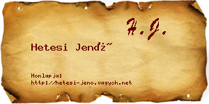 Hetesi Jenő névjegykártya